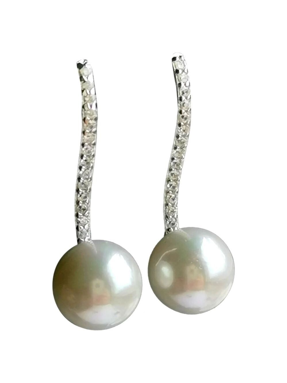 Sterling Silver CZ White Pearl Drop Earrings